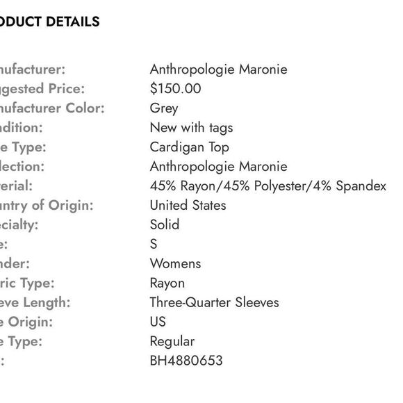 Anthropologie Maronie Labiz long grey open cardigan 3/4 sleeves loose fit sz S - Picture 7 of 8